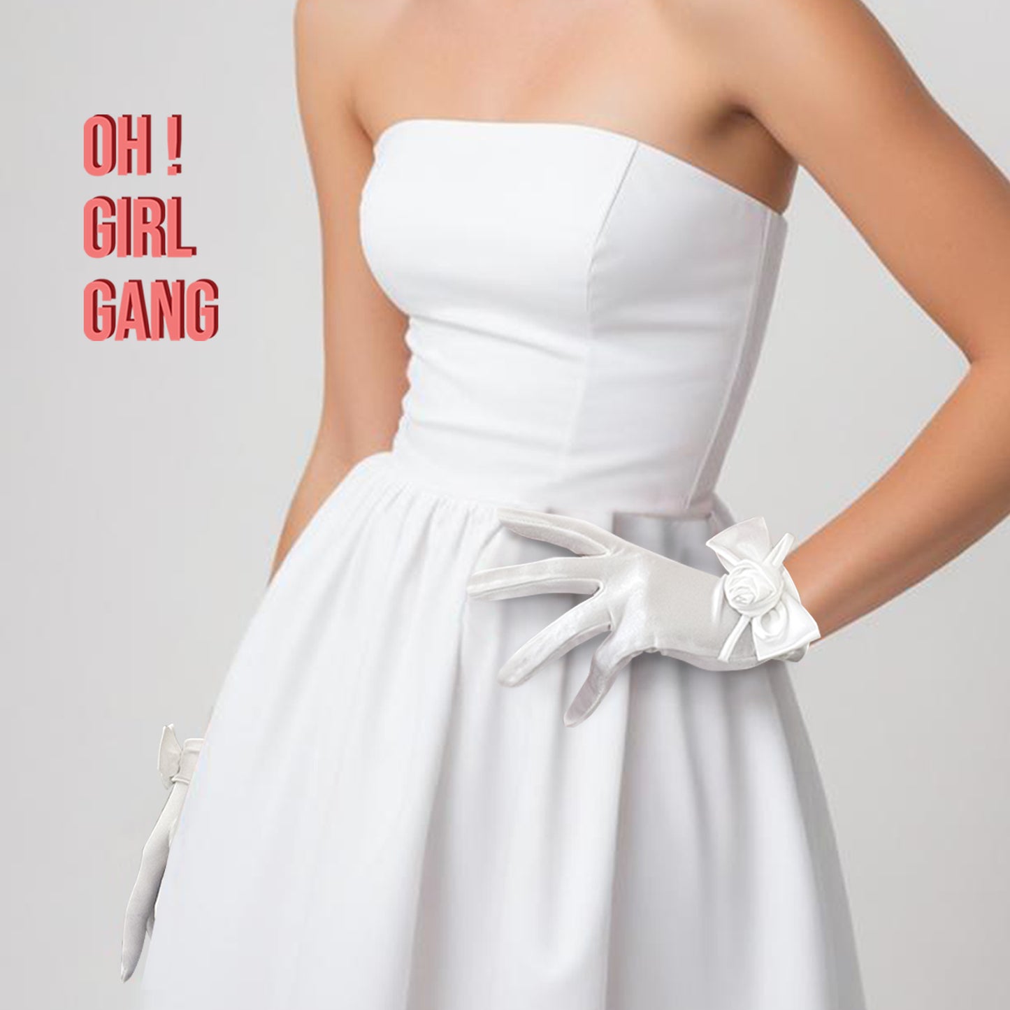 Bows with Rose Satin Short Gloves