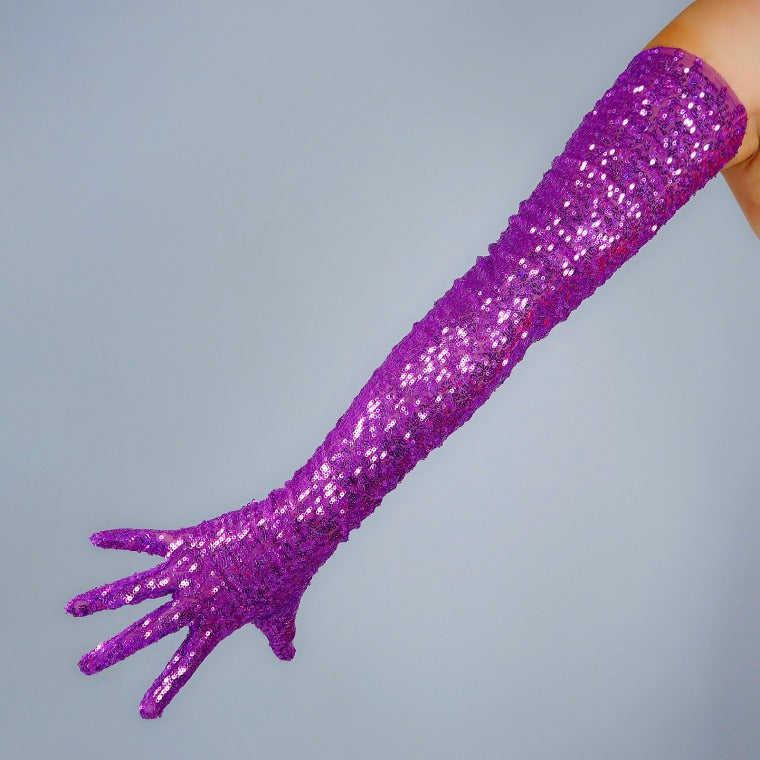 Purple Shiny Sequin Opera Gloves (70cm). Oh Girl Gang