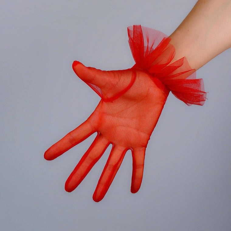 Lavender, Pink, Burgundy, Red, White Tulle Short Gloves with Ruffles