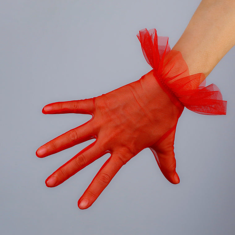 Lavender, Pink, Burgundy, Red, White Tulle Short Gloves with Ruffles