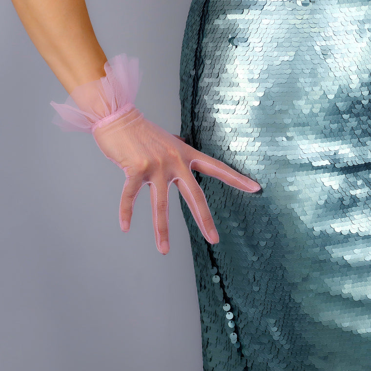 Lavender, Pink, Burgundy, Red, White Tulle Short Gloves with Ruffles
