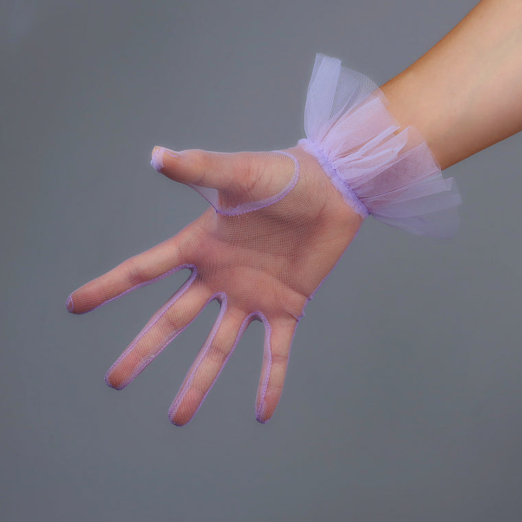Lavender, Pink, Burgundy, Red, White Tulle Short Gloves with Ruffles