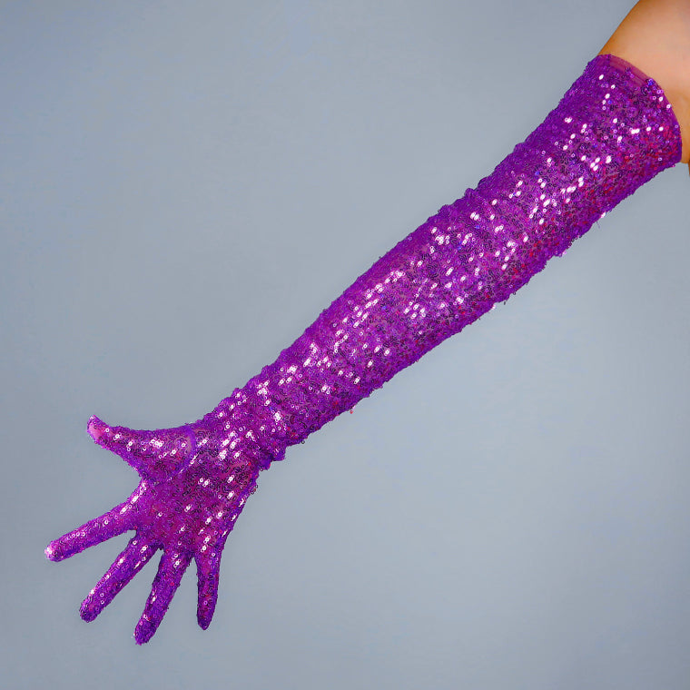 Purple Shiny Sequin Opera Gloves (70cm). Oh Girl Gang