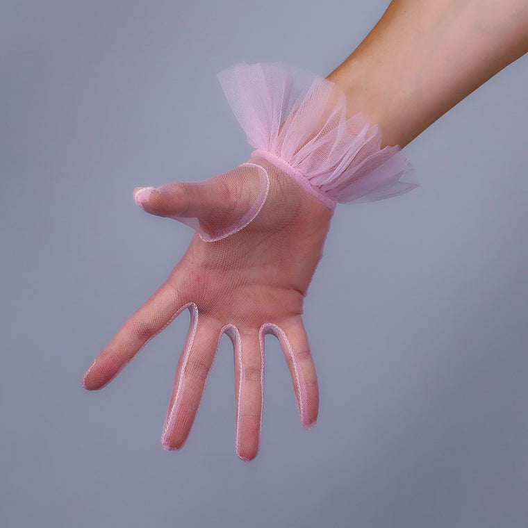 Lavender, Pink, Burgundy, Red, White Tulle Short Gloves with Ruffles