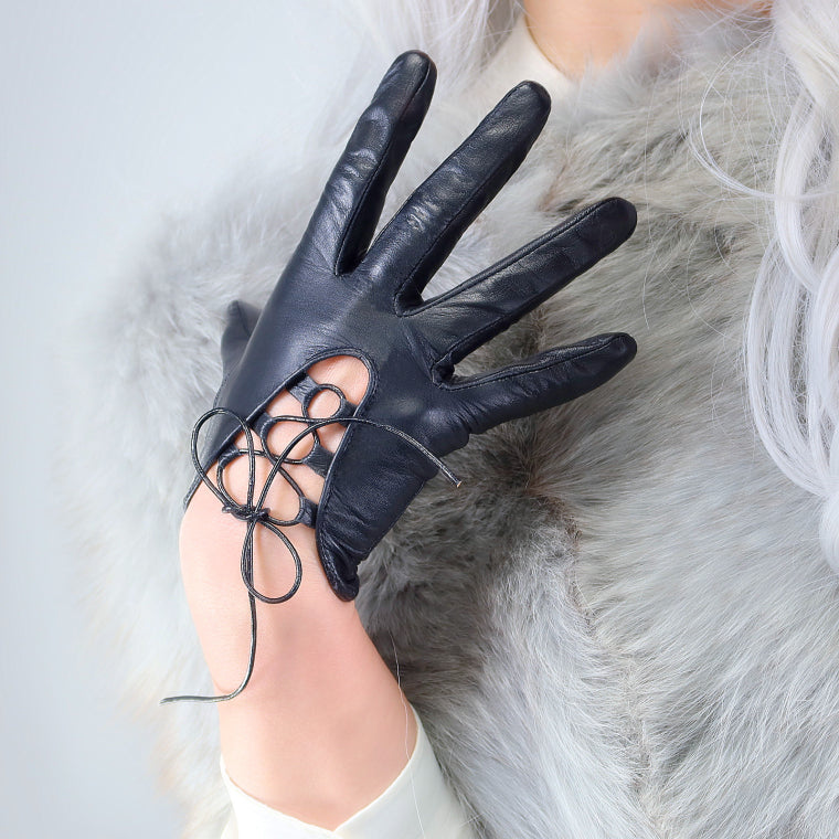 Women's Short Faux Leather Fingerless Gloves