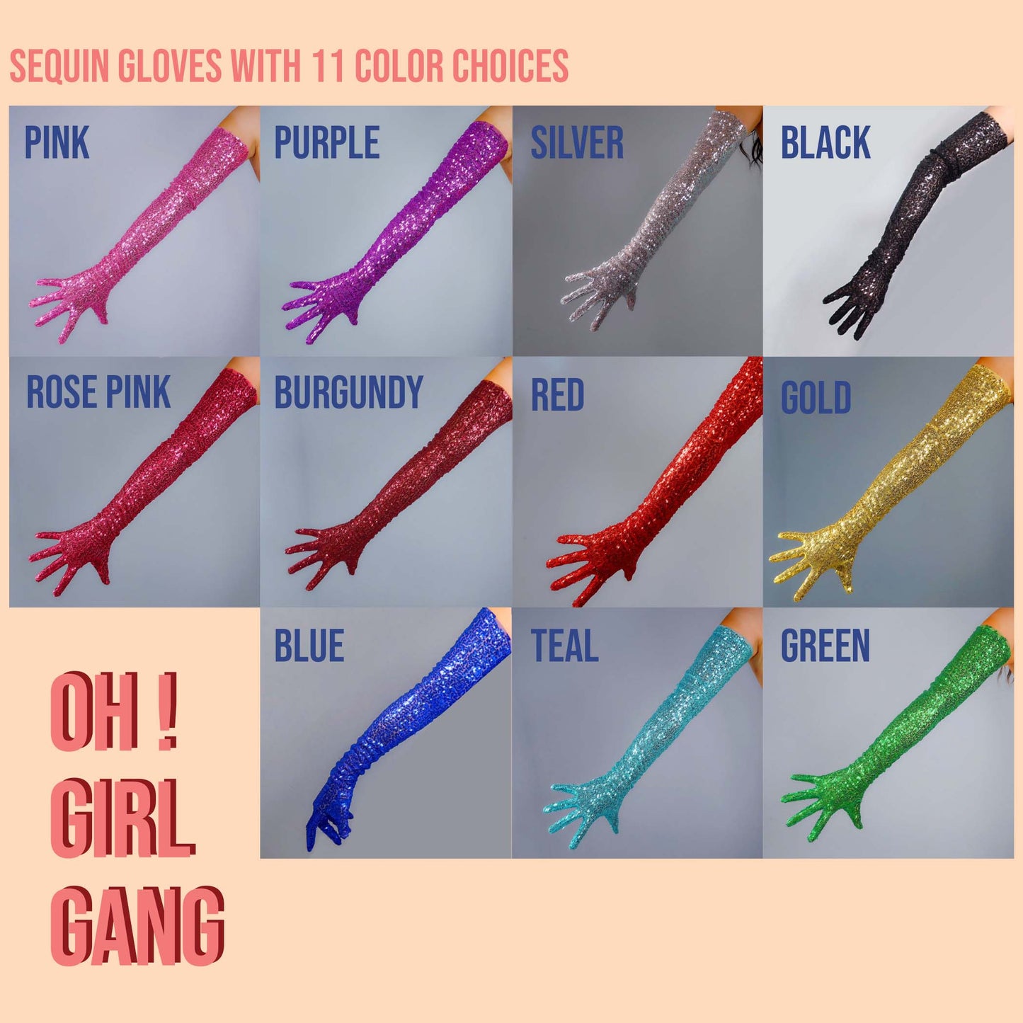 Electric Blue shinny Sequin Opera Gloves (70cm) Oh Girl Gang