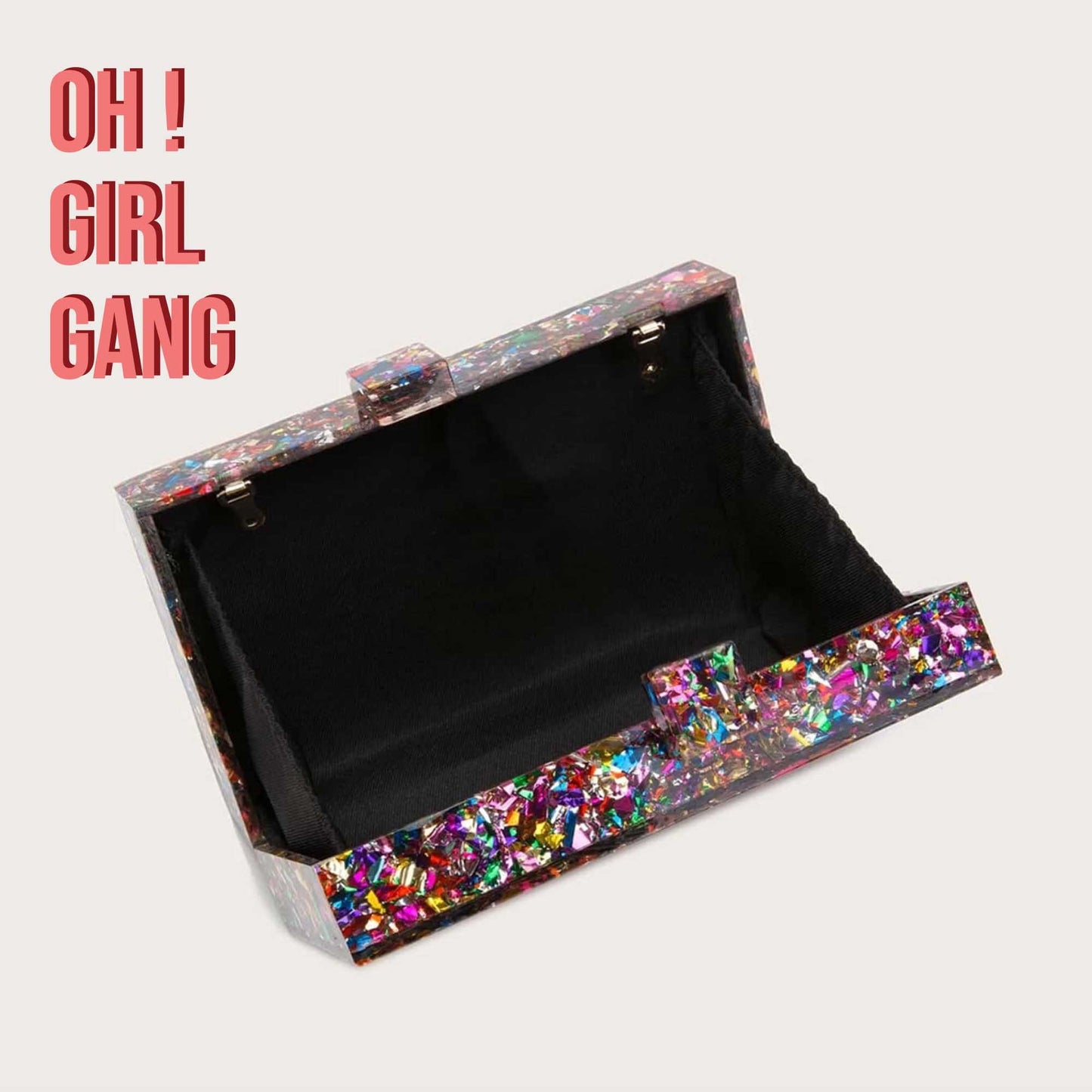 Products Glittery gold, silver, mixed colours clutch box, Summer party sequin clutch, Detachable chain Colorful small purse evening bag. Oh Girl Gang bag & Accessories