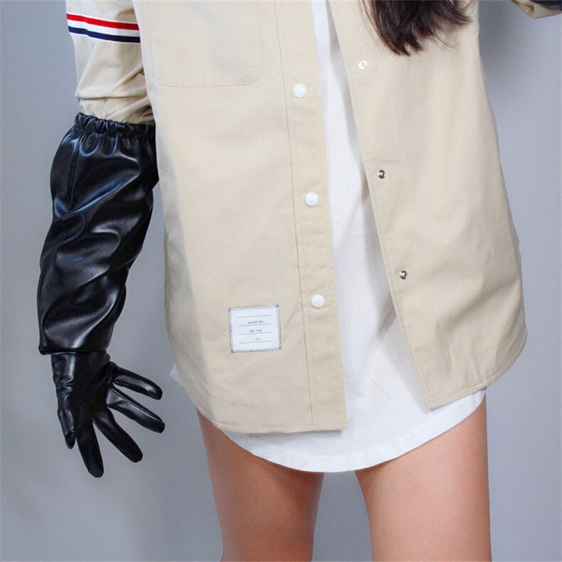 Elegant puff 50cm Leather Gloves, Unisex fashionable gloves, White leather, Black leather, Grey leather, Brown leather, Burgundy leather. Oh Girl Gang Gloves