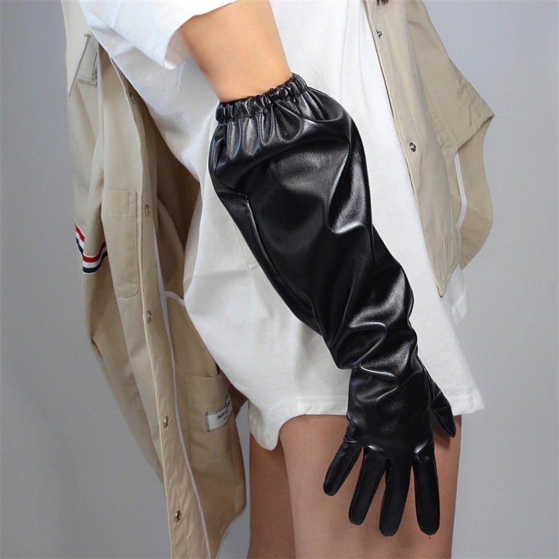 Elegant puff 50cm Leather Gloves, Unisex fashionable gloves, White leather, Black leather, Grey leather, Brown leather, Burgundy leather. Oh Girl Gang Gloves
