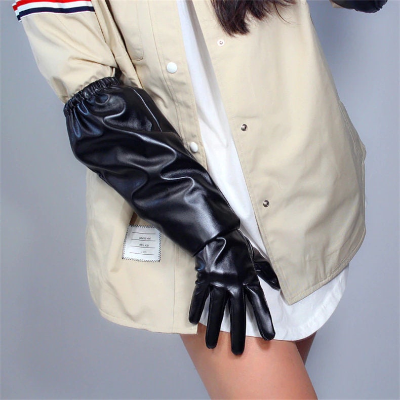 Elegant puff 50cm Leather Gloves, Unisex fashionable gloves, White leather, Black leather, Grey leather, Brown leather, Burgundy leather. Oh Girl Gang Gloves