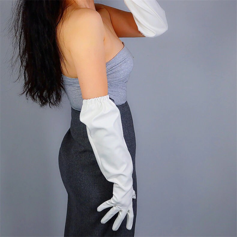 Elegant puff 50cm Leather Gloves, Unisex fashionable gloves, White leather, Black leather, Grey leather, Brown leather, Burgundy leather. Oh Girl Gang Gloves