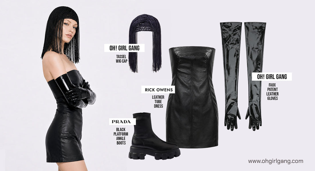 Make your headpiece the centre of your look. Discover simple ways to style tassel wigs, hats and statement head accessories with gloves, clean silhouettes and a little drama. Oh Girl Gang Headpiece styling halloween