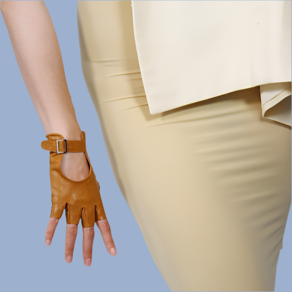 Coloured Genuine leather Half-finger gloves