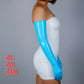 Sky Blue Latex PU opera Gloves, Long Gloves Oh Girl Gang