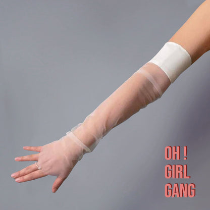 Bridal Tulle Gloves ( Customised size for perfect fit )Elbow length satin tulle gloves. Wedding fingerless gloves, evening party gloves.