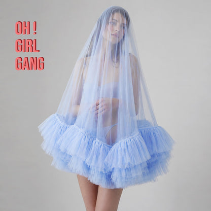 Light Blue Bridal Veil with Ruffles