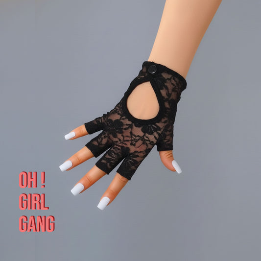 Black Lace Biker Short Gloves