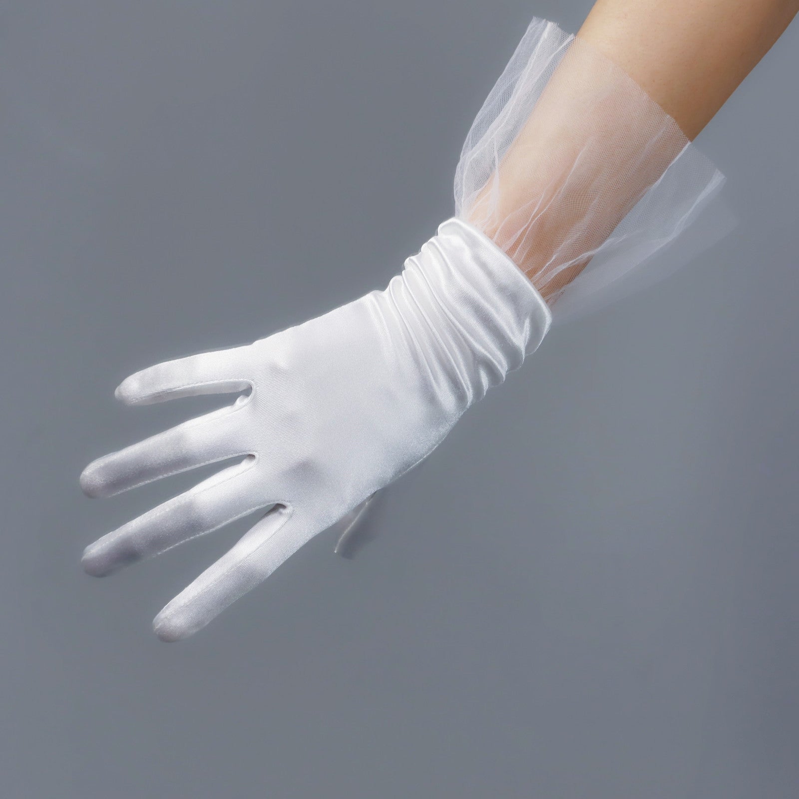 Satin Short Gloves with Tulle RufflesSatin Short Gloves with Tulle Ruffles, Black, White Party gloves, Tea party, bridesmaids, Bridal Shower Gloves, Evening gloves