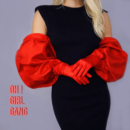 Red Satin Bubble Puff Gloves, Bridal Puff Satin Gloves in White, Black, Evening gown, Festival Party Statement Gloves, Drag Stage gloves