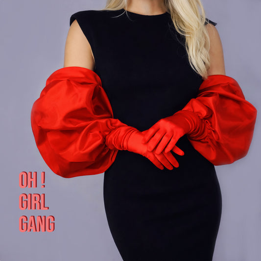 Red Satin Bubble Puff Gloves, Bridal Puff Satin Gloves in White, Black, Evening gown, Festival Party Statement Gloves, Drag Stage gloves