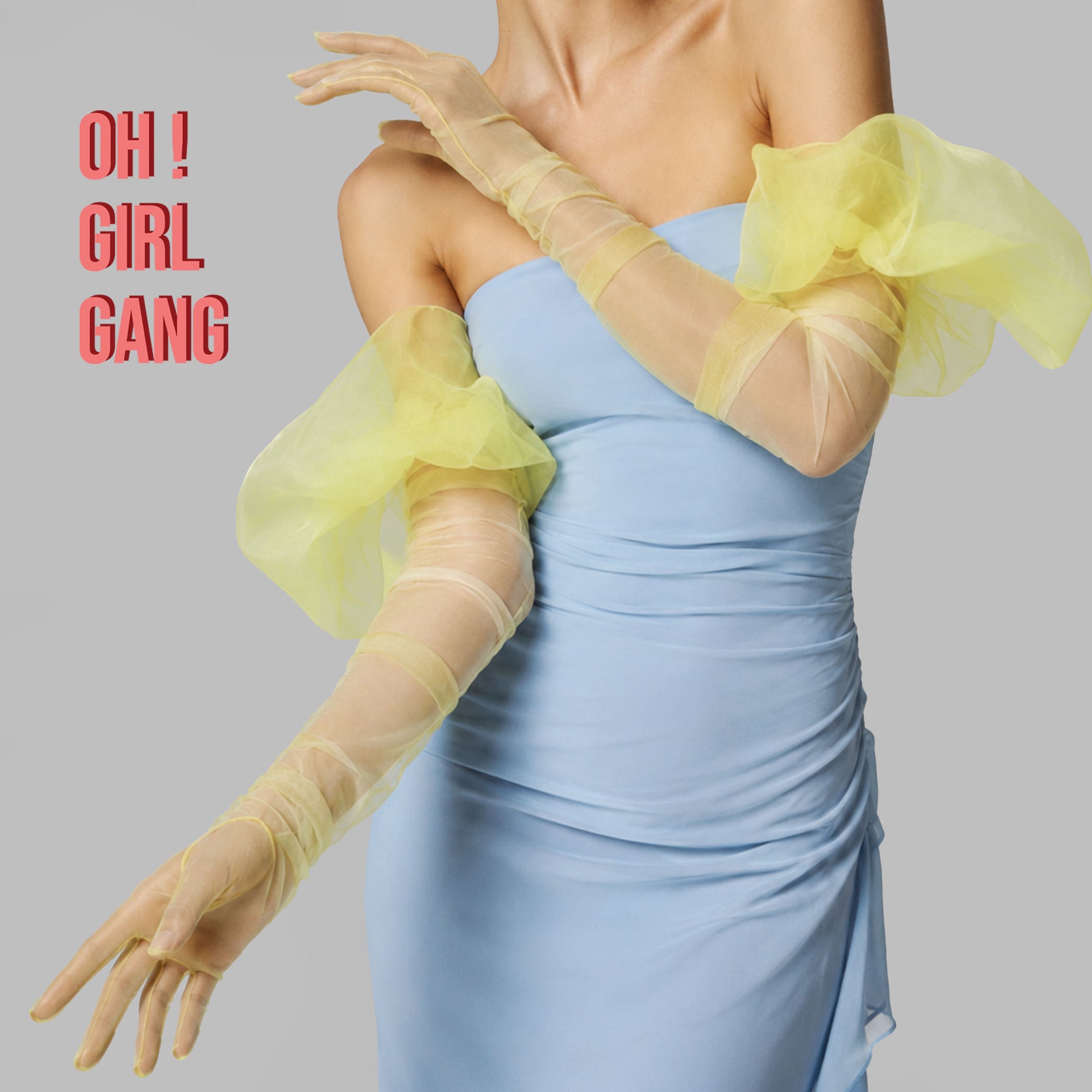 Yellow Tulle Opera Gloves with Puffs (90cm)