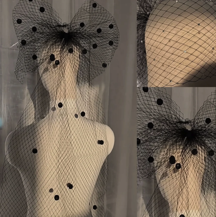 Black Mesh Big Bow Birdcage Veil