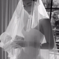 White Tulle Bridal Veil with ruffles 100cm Long