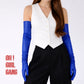 Blue Genuine Leather Opera-Length Statement – 70 cm Long Design for Evening, Stage & Formal Wear (Black/Red)