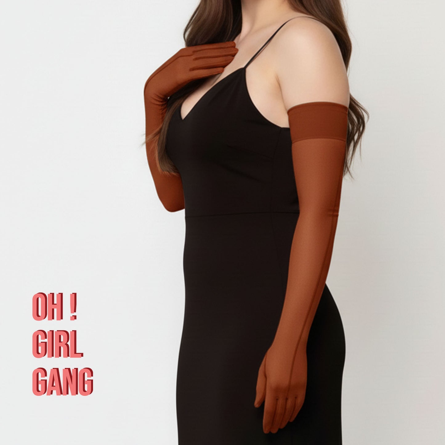 Brown Mesh Opera gloves with back lining (70cm) Stretchy high elastic fishnet gloves (Touch screen)