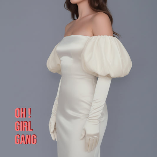 Beige Puff Bridal Opera Gloves (Satin)