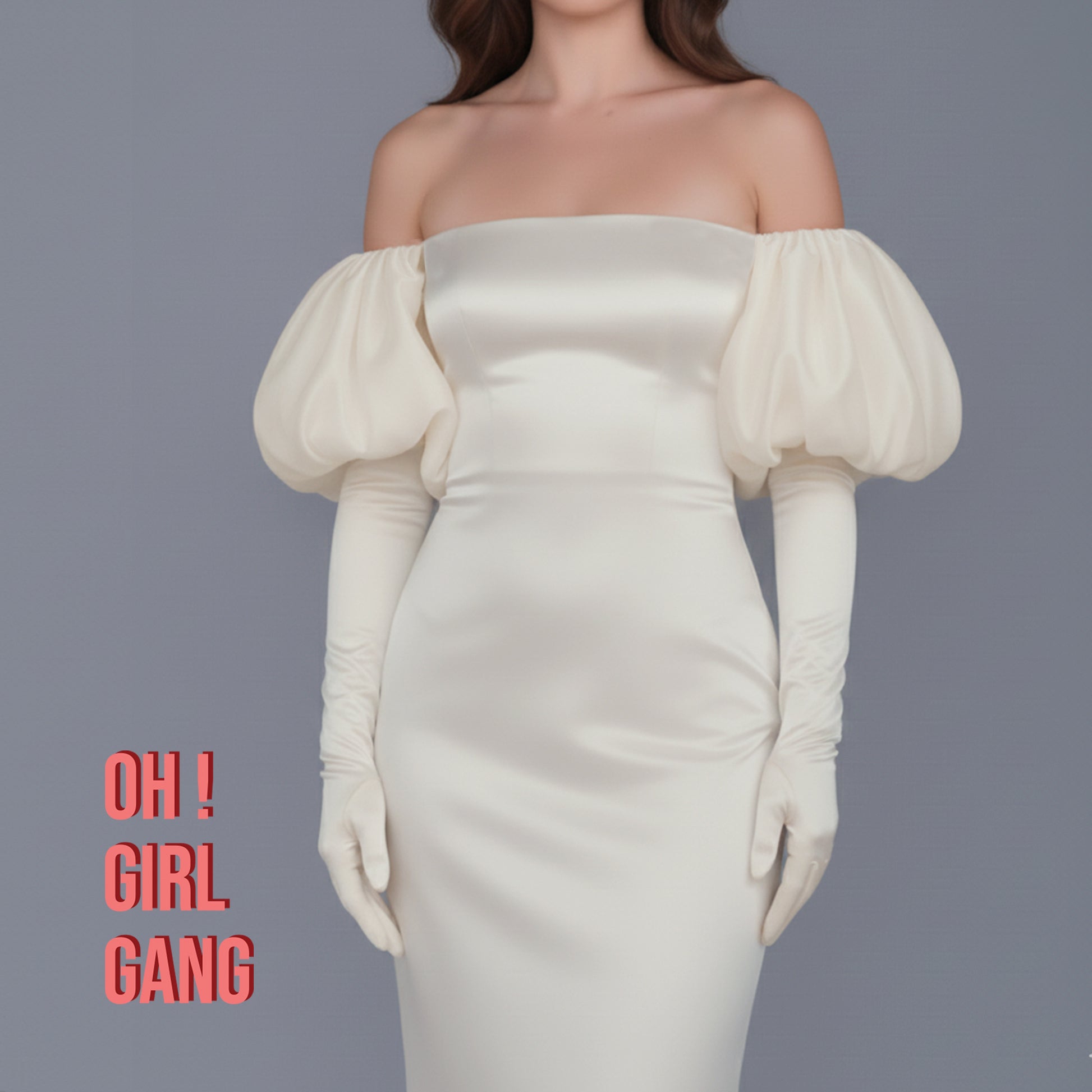 Beige Puff Bridal Opera Gloves (Satin)