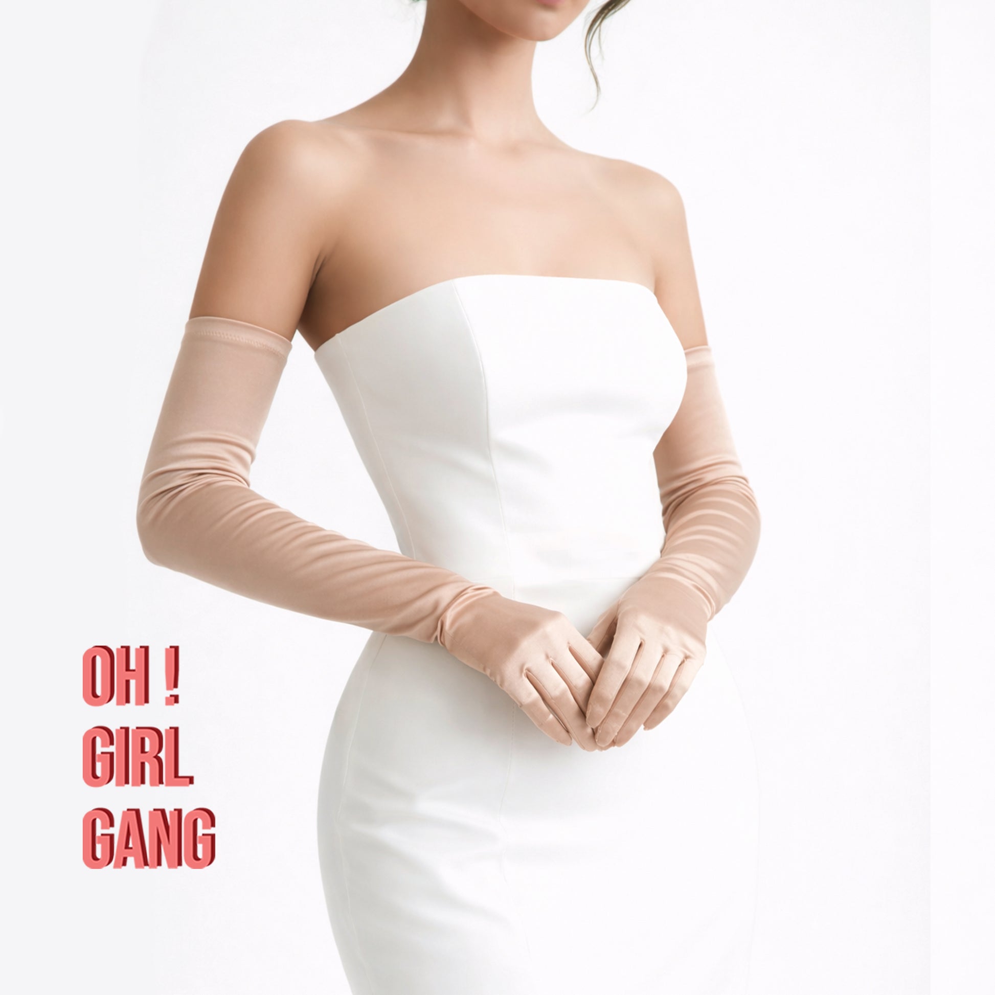 Beige Silk Satin Opera Gloves 