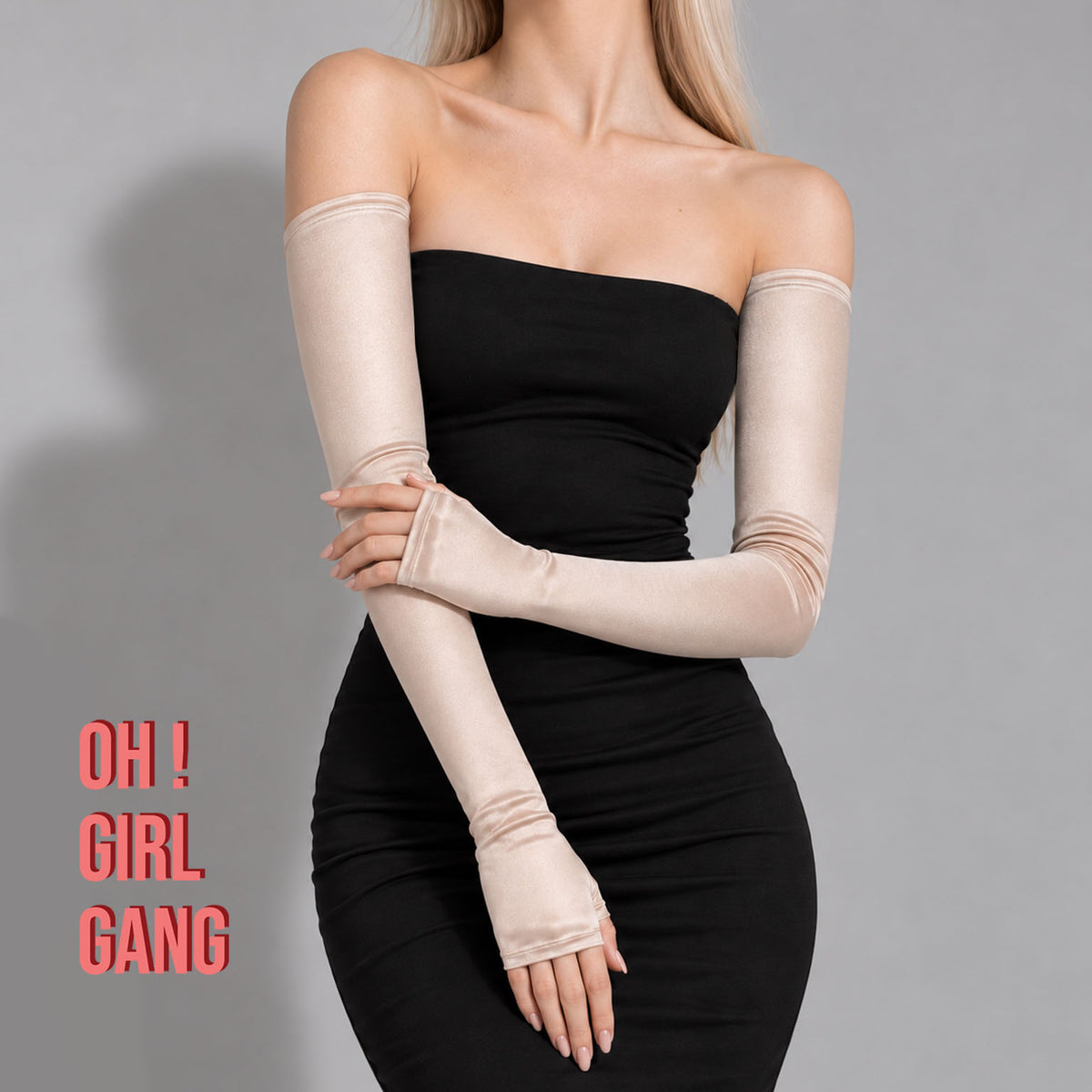 Beige satin Half Finger Silky Satin Opera Gloves (70cm Long)