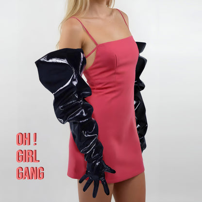 Big Puff full length gloves, Men and women statement, Festival outfit Faux leather big sleeves gloves Steampunk party ruffle costume gloves.