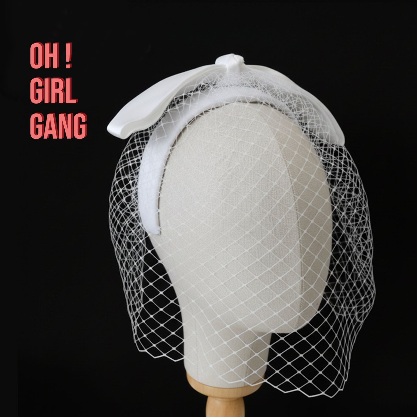 Bridal Birdcage Veil with White Bow – Vintage 1940s Short Hair Headband - Oh Girl Gang bridal