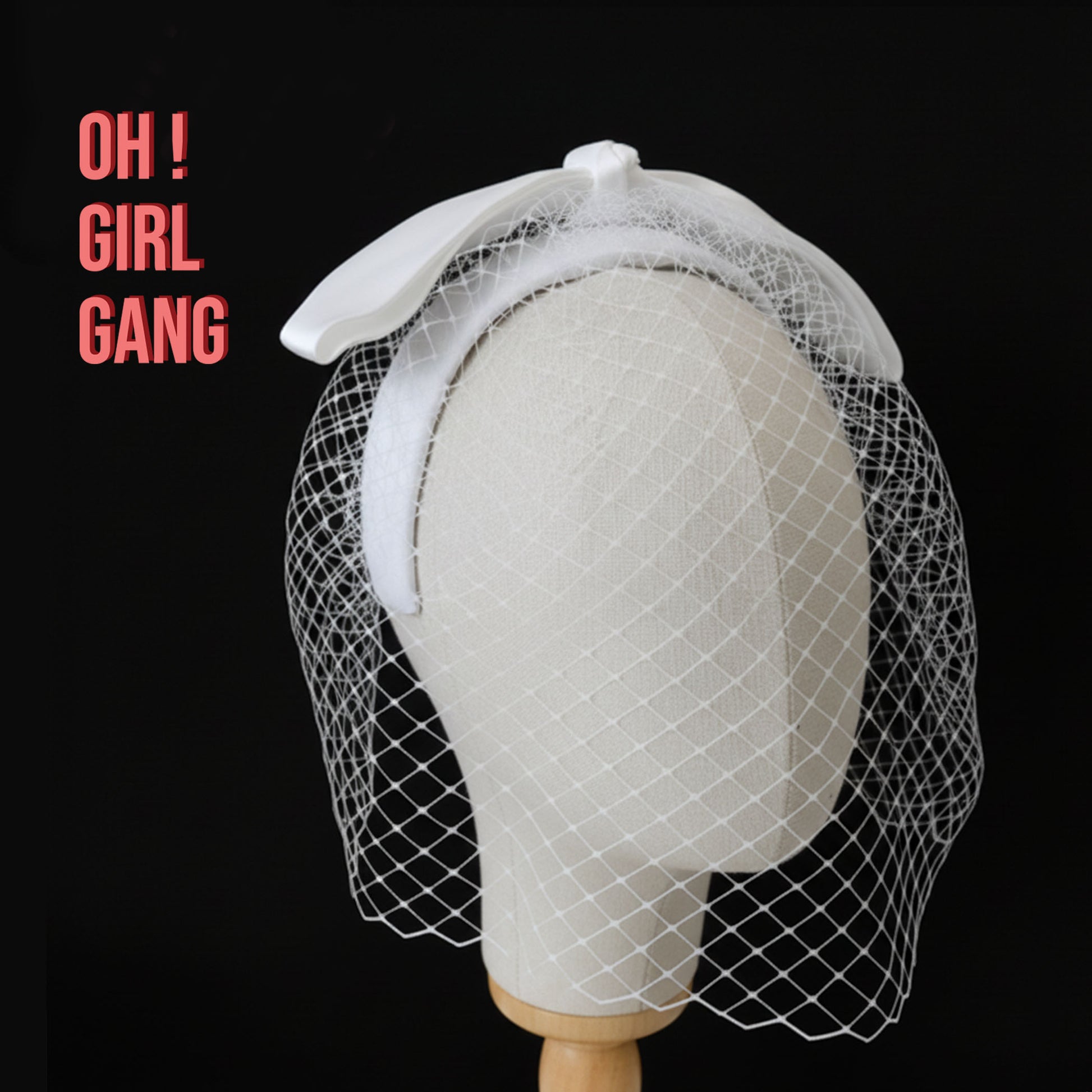 Bridal Birdcage Veil with White Bow – Vintage 1940s Short Hair Headband - Oh Girl Gang bridal