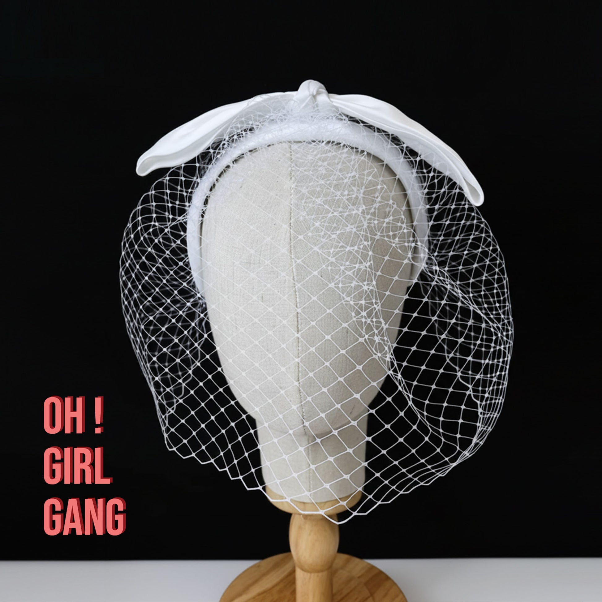 Bridal Birdcage Veil with White Bow – Vintage 1940s Short Hair Headband - Oh Girl Gang bridal