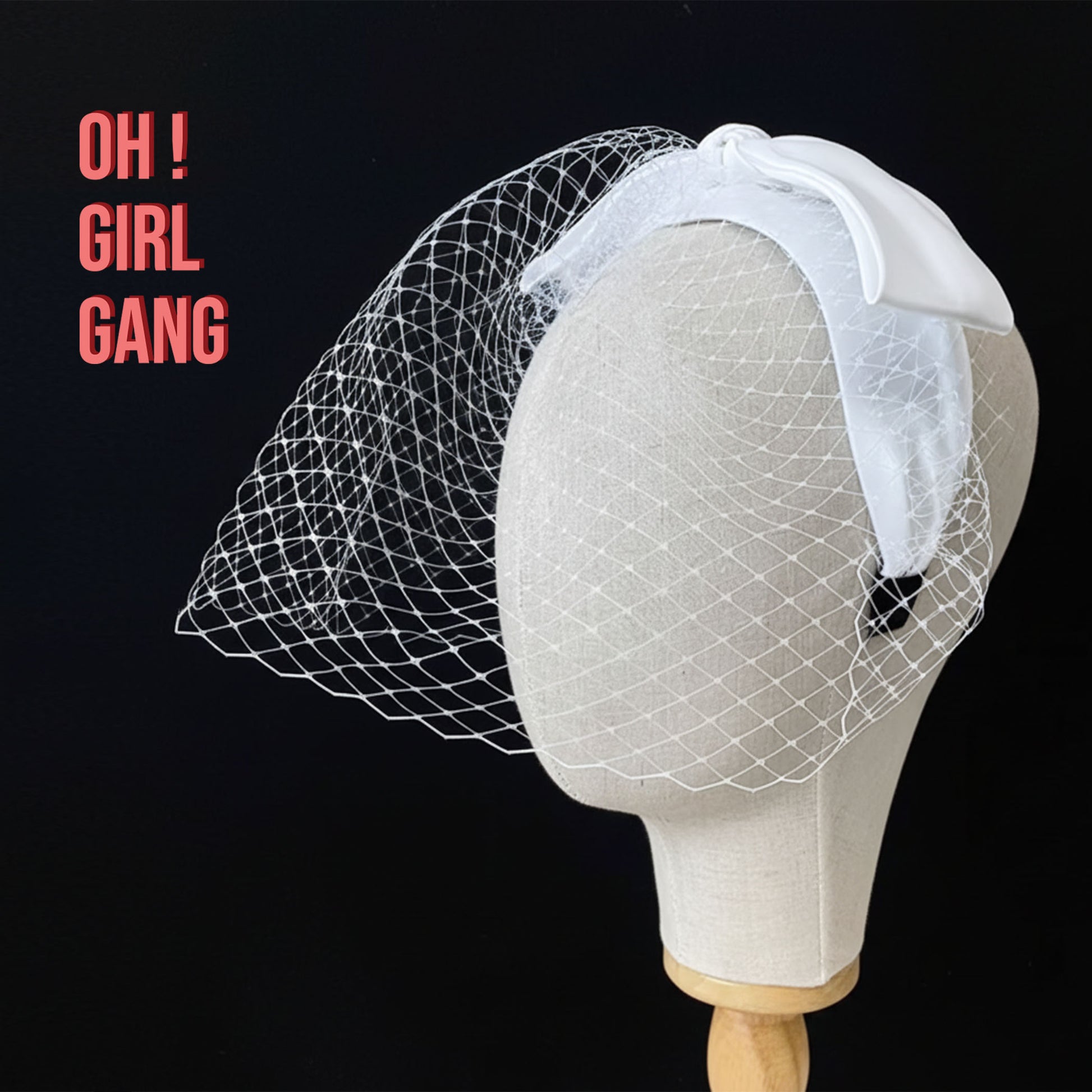 Bridal Birdcage Veil with White Bow – Vintage 1940s Short Hair Headband - Oh Girl Gang bridal