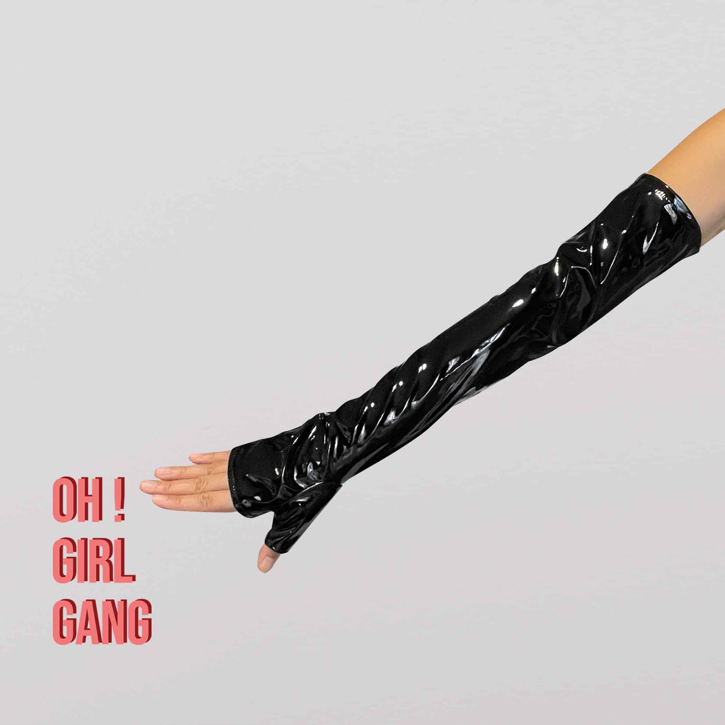 Half Palm Black PU Long Gloves