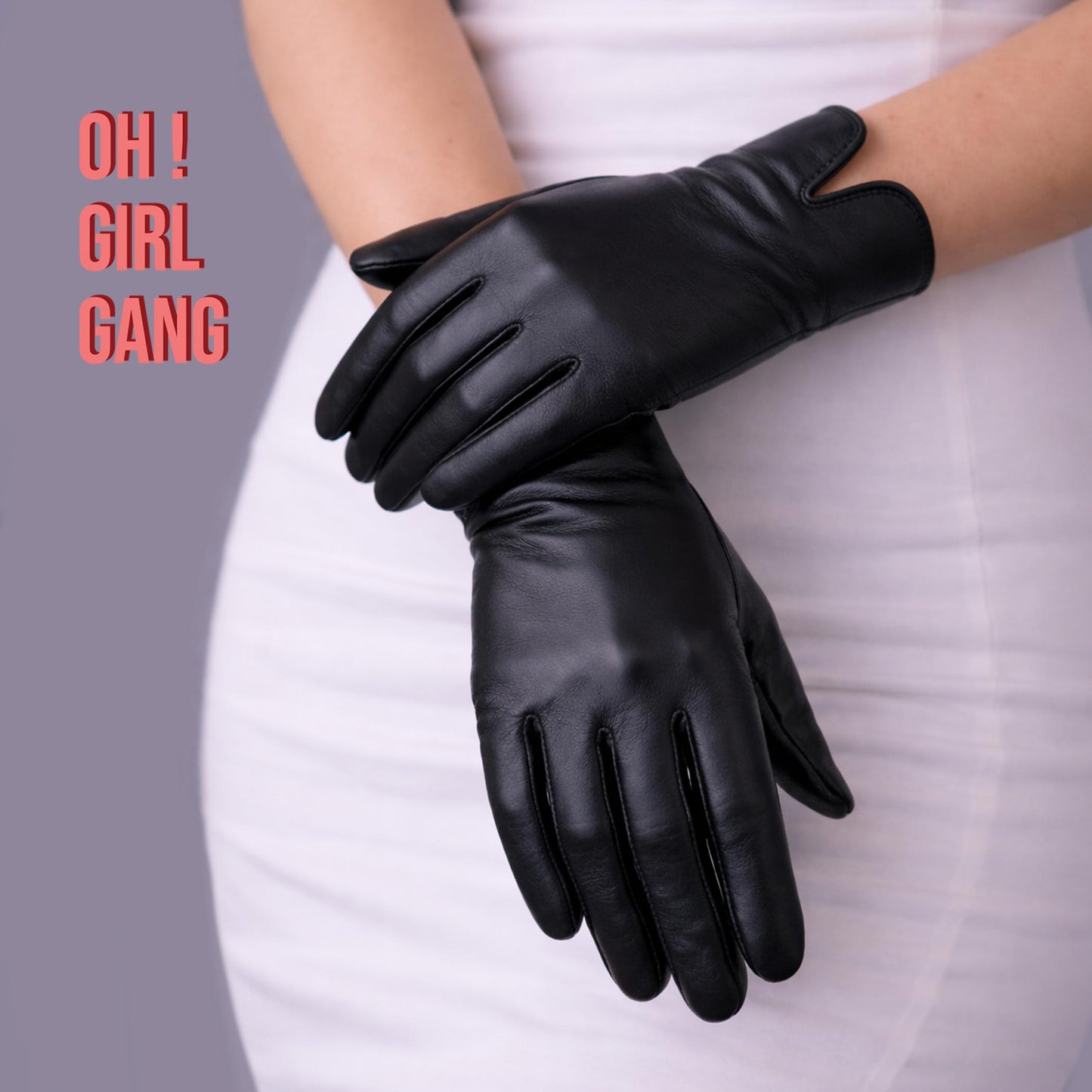 Black Genuine Leather Short Gloves