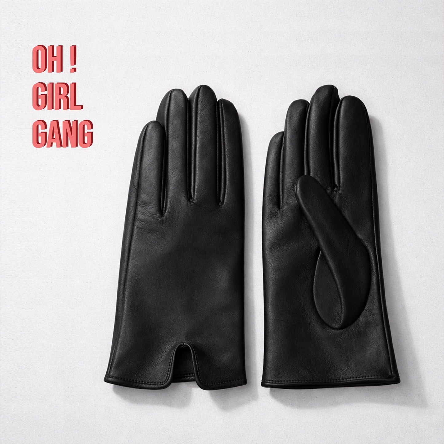 Black Genuine Leather Short Gloves