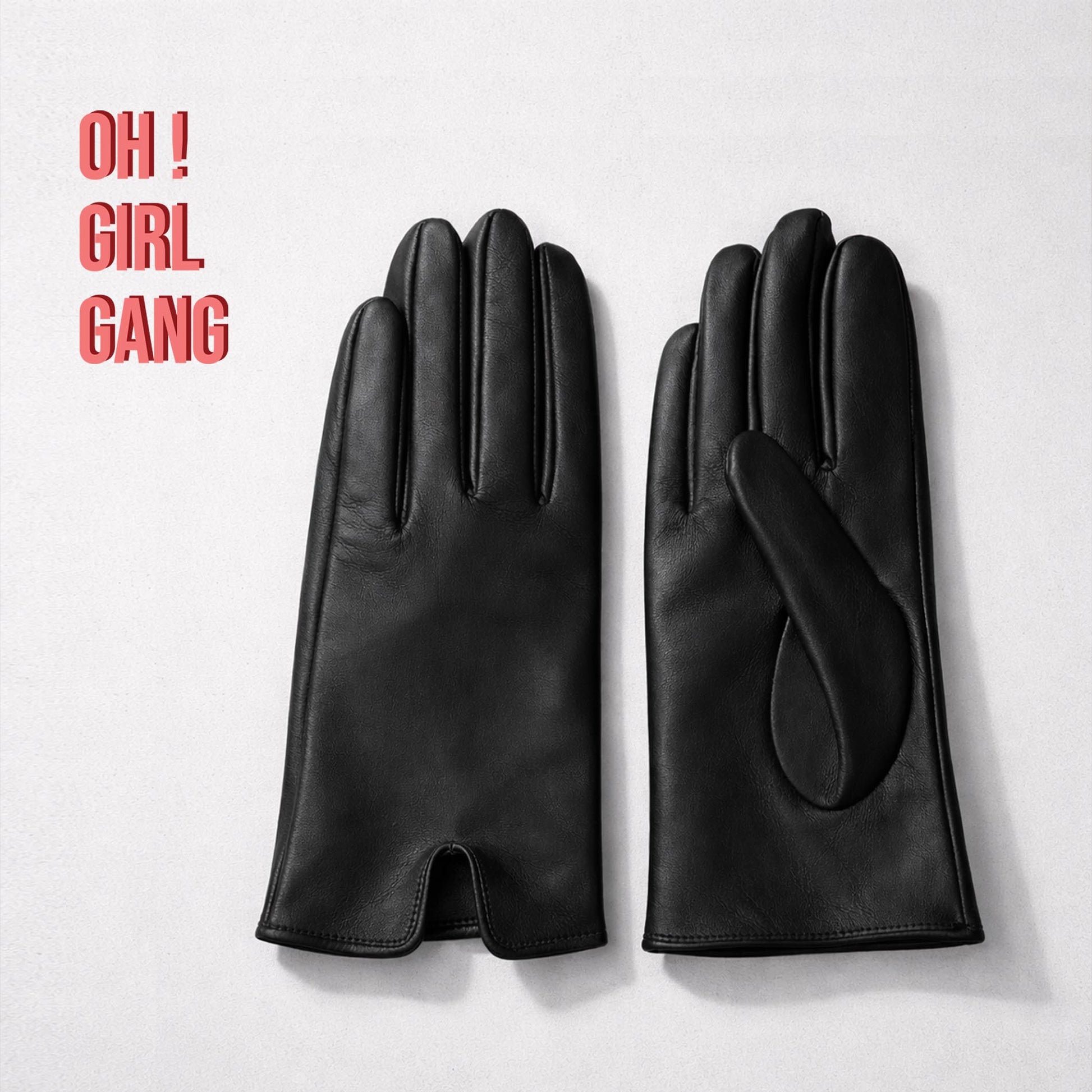 Black Genuine Leather Short Gloves