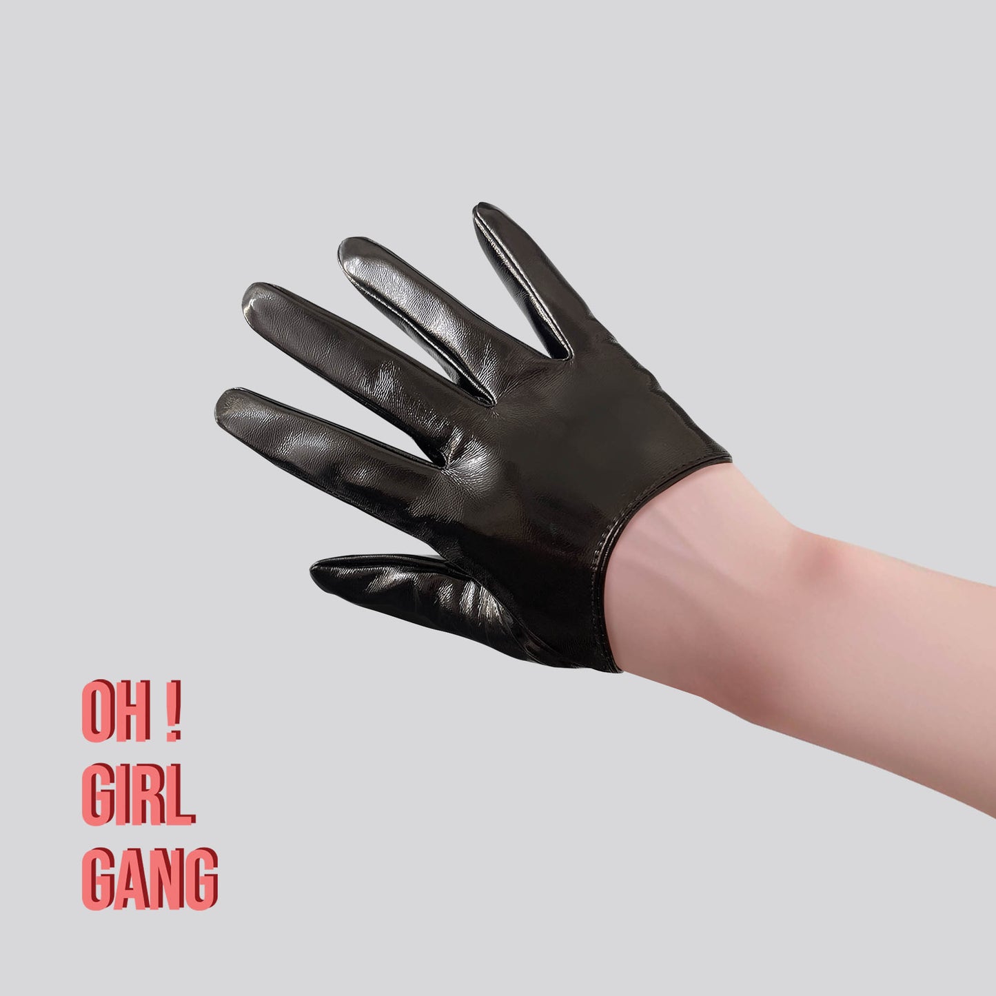 Black Ultrashort Patent Leather Half Palm Gloves