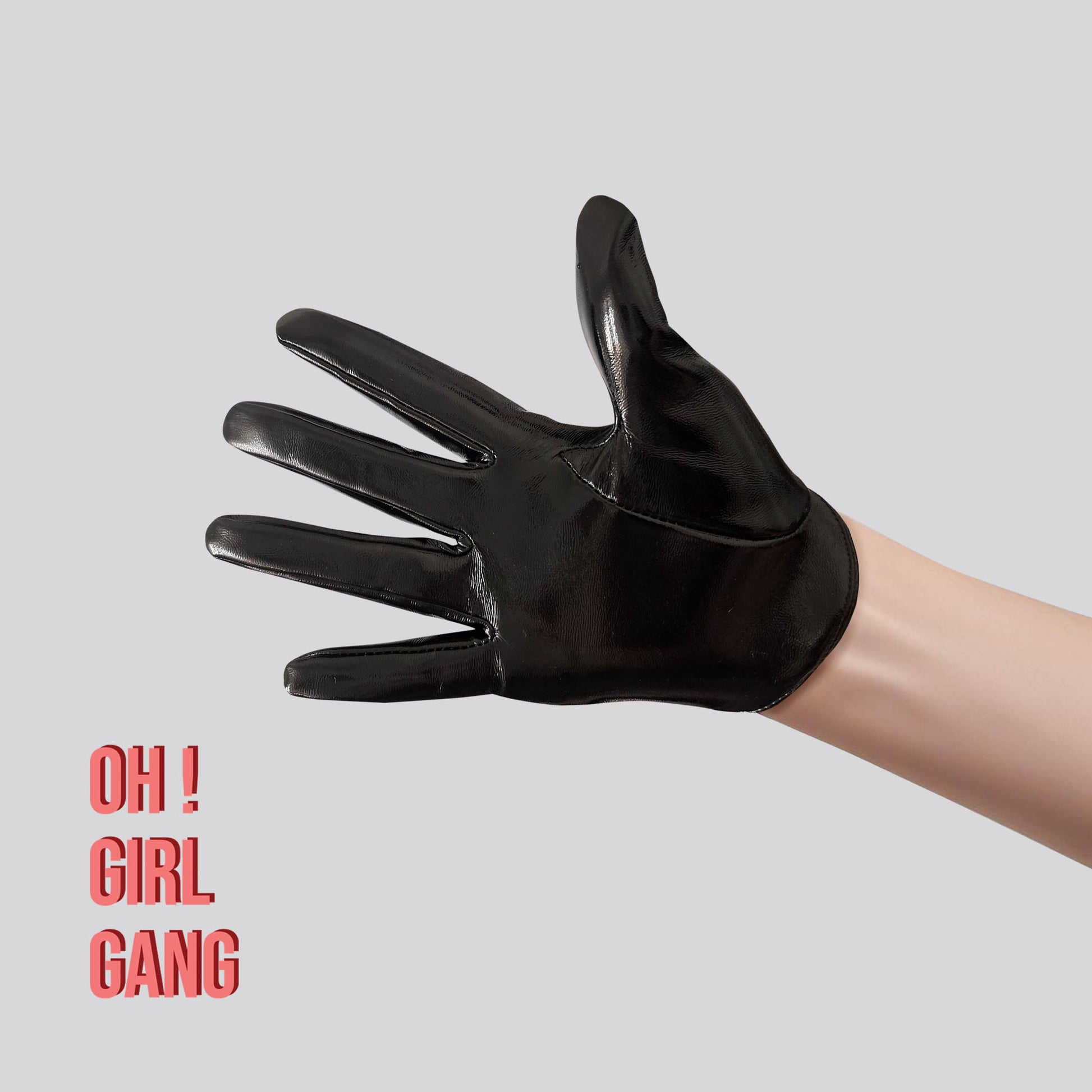 Black Ultrashort Patent Leather Half Palm Gloves