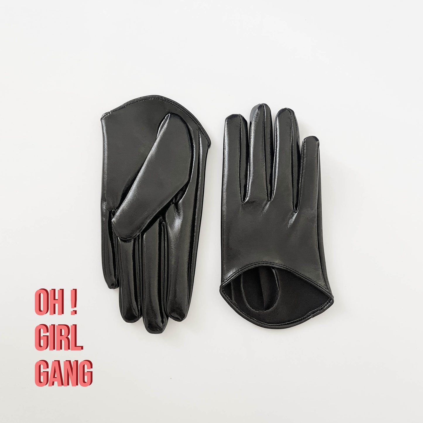 Black Ultrashort Patent Leather Half Palm Gloves