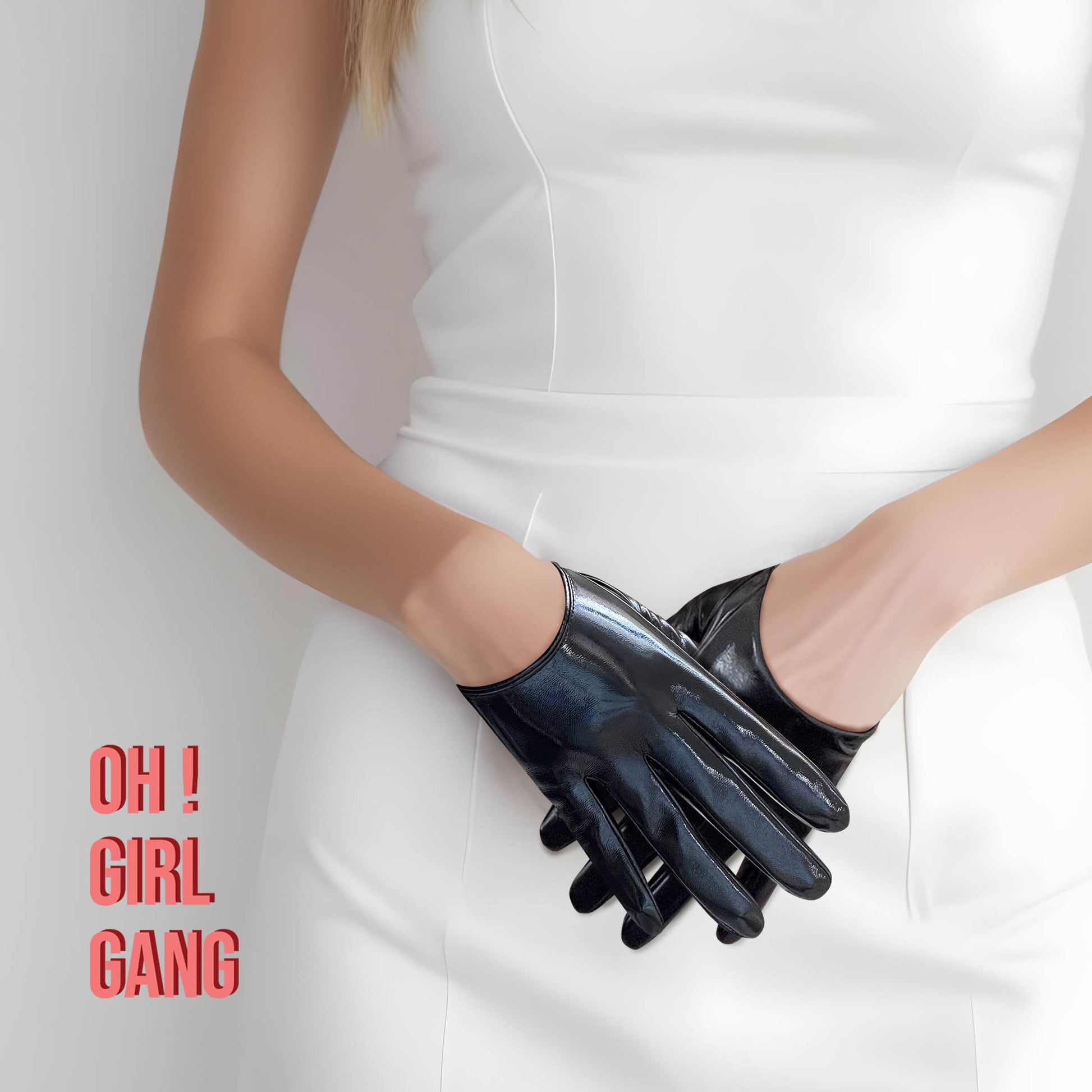 Black Ultrashort Patent Leather Half Palm Gloves