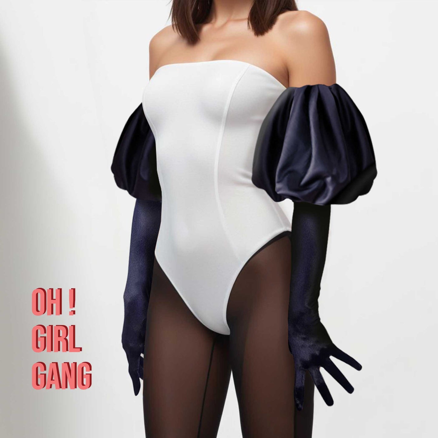 Black Puff Bridal Opera Gloves (Satin)