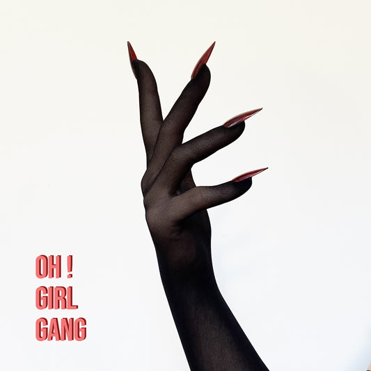 Black Mesh Gloves with Pearl Shiny Nails – 52 cm Long Rave Costume Gloves | Drag Queen Party Accessories | Stretchy Unisex Gloves