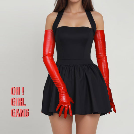 Red Faux Leather Long Evening & Opera Gloves