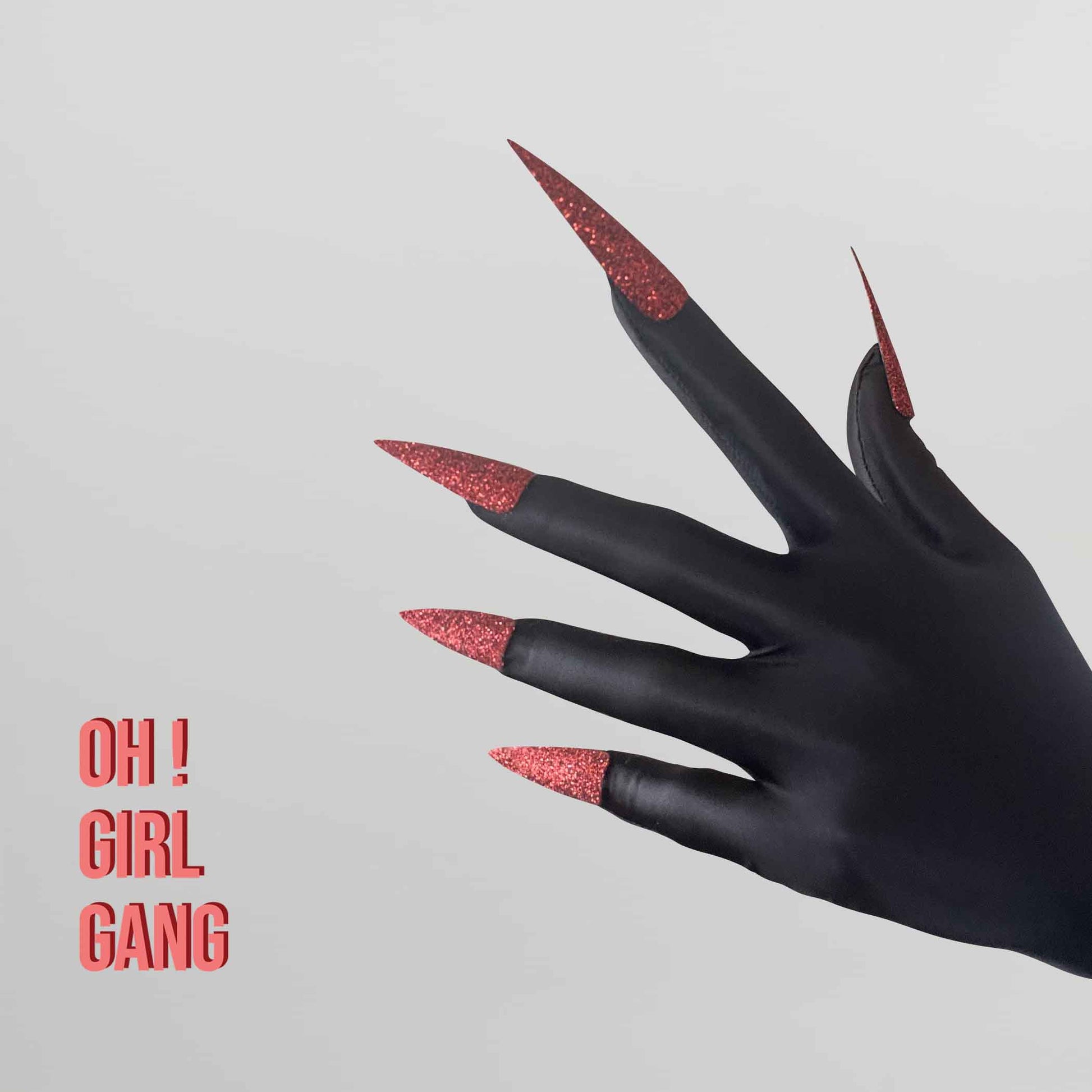 Red Glitter Nails Spandex Long Gloves,  Matt Black Ultra Thin Stretchy, Devils Inspired & Drag Gloves, Raves Concert Festival Stage Costume